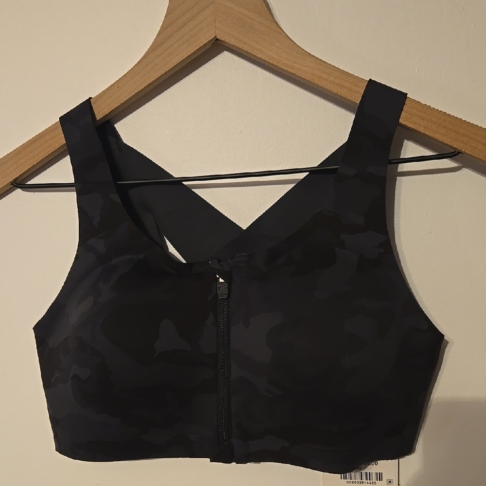lululemon athletica Black Sports Bra with V-Neckline and Zipper Closure